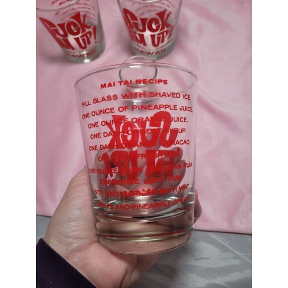 3 Hawaii Suck 'Em Up! Mai Tai Recipe 4 1/4" Cocktail Rocks Glass Libbey Tiki Bar - Picture 3 of 7